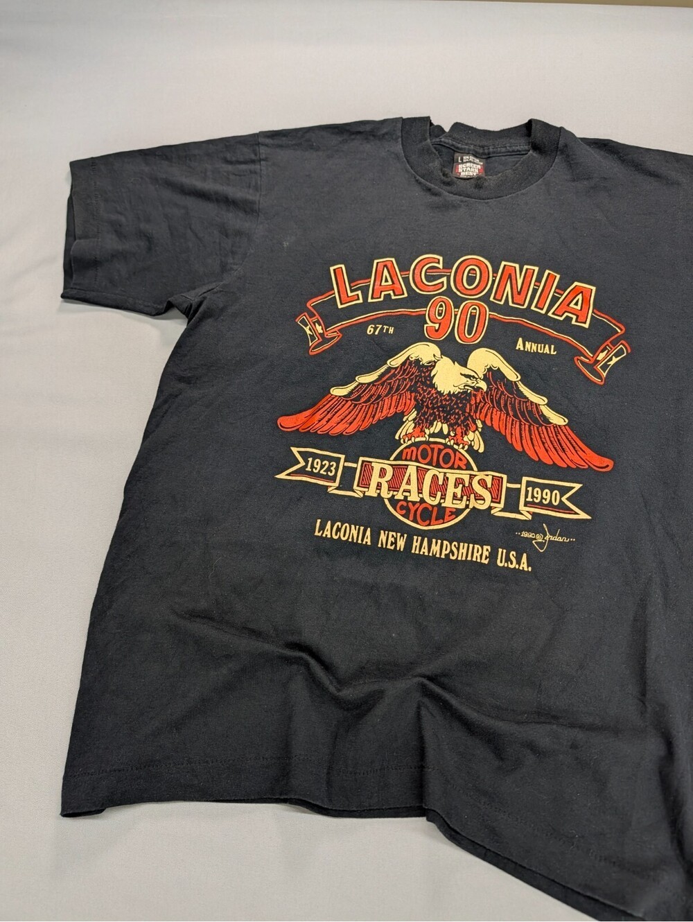 Laconia Motor Races T-Shirt Screen Stars Vintage L Black